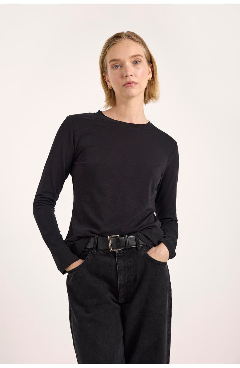 Brodie Pure Cashmere Long Sleeve Cotton Crew Neck T-shirt, Alternate, color, Black