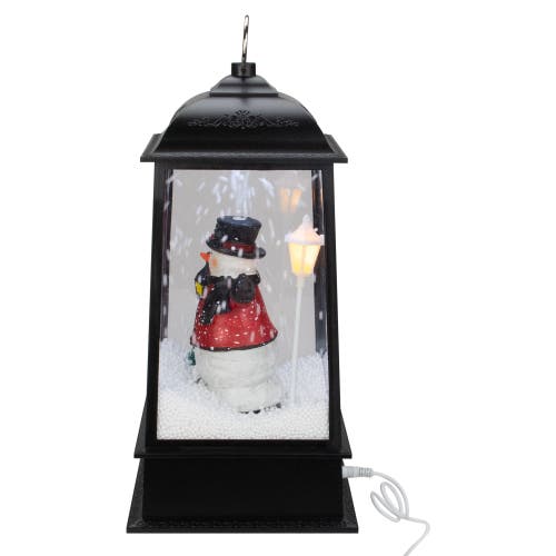 Northlight Lighted Snowman Christmas Lantern With Falling Snow In Black