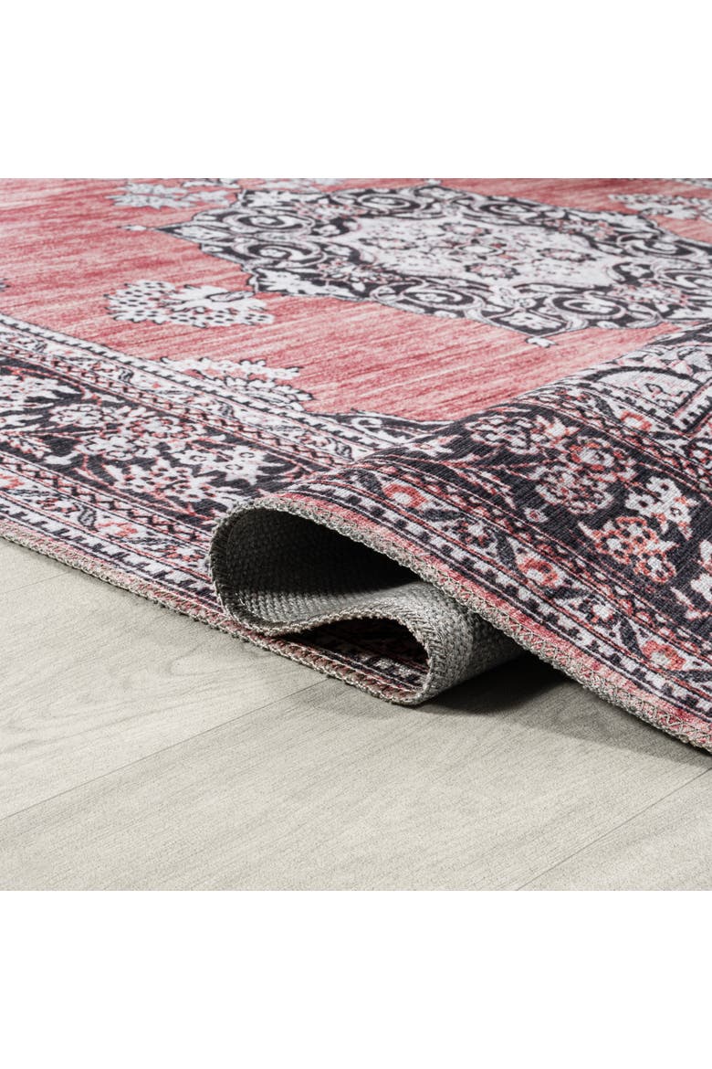 Bausch Bohemian Distressed Chenille Machine-Washable Area Rug, Alternate, color, Dark Pink/Black/White