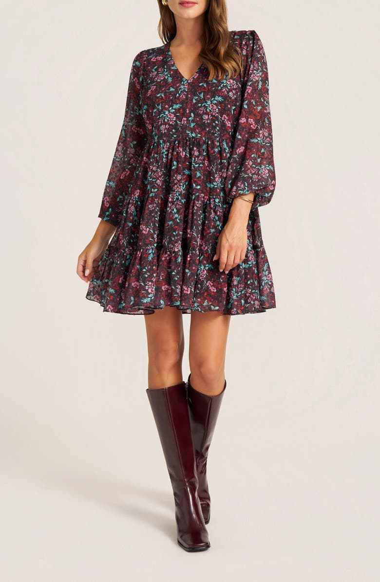 matty m. Meadow Balloon Sleeve Minidress, Alternate, color, Berry