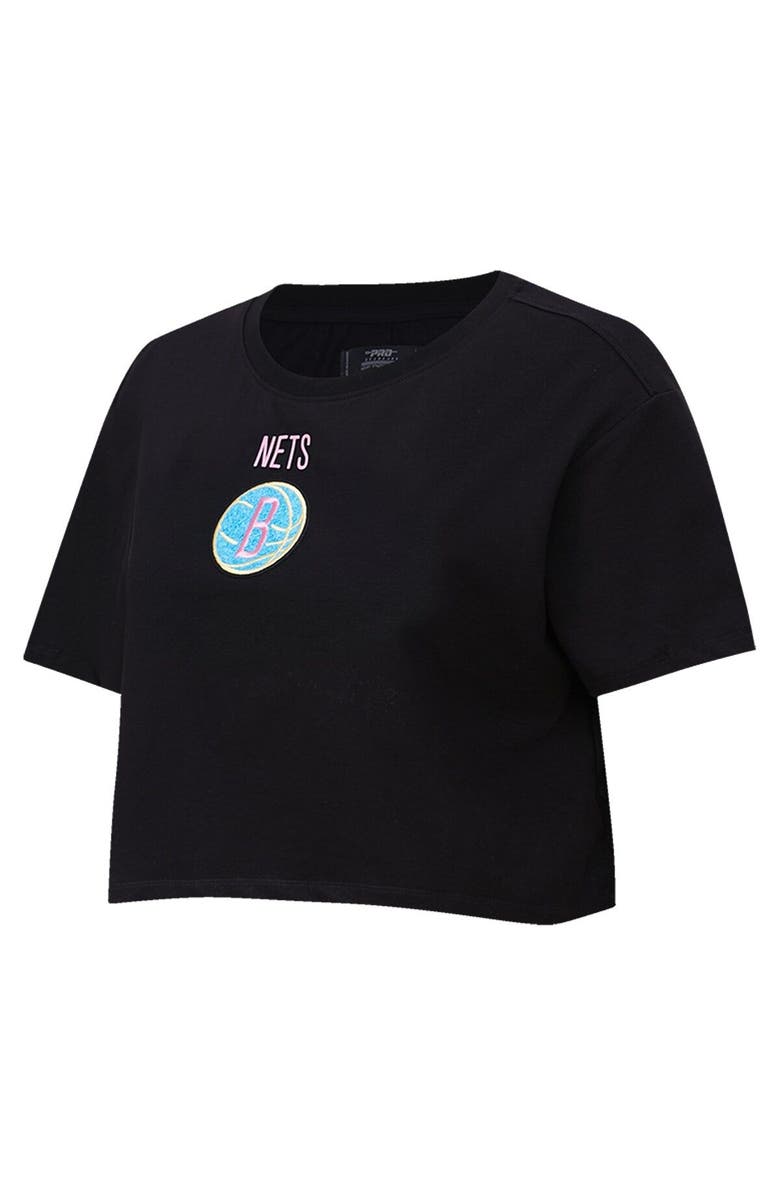 PRO STANDARD Women's Pro Standard Black Brooklyn Nets Washed Neon Cropped Boxy T-Shirt, Alternate, color, 