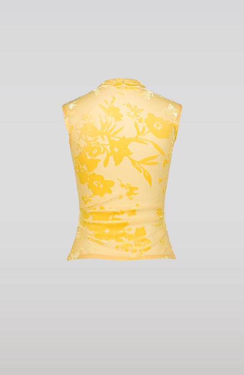 Saemdi Flocked Floral Velvet Top In Yellow