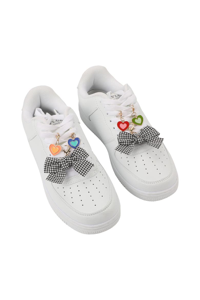 Plaid Bows and Rainbow Hearts Shoe Charm Set 6pc - Gingham Bow and Enamel Heart Charms with Lobster Clips for Sneakers, 2.75x3.3 Inch, Alternate, color, Multicolor