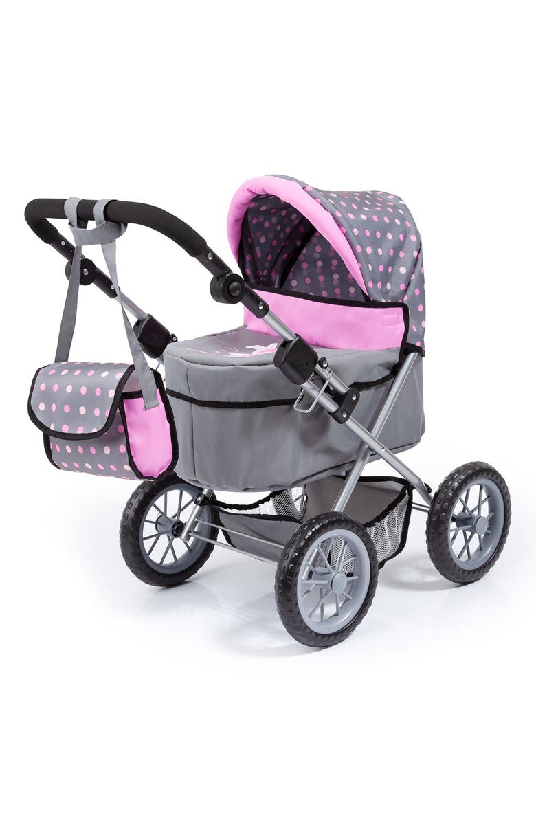 Bayer Design Dolls Trendy Pram Grey, Pink, Dots Fits Dolls Up To 18", Main, color, Multicolored