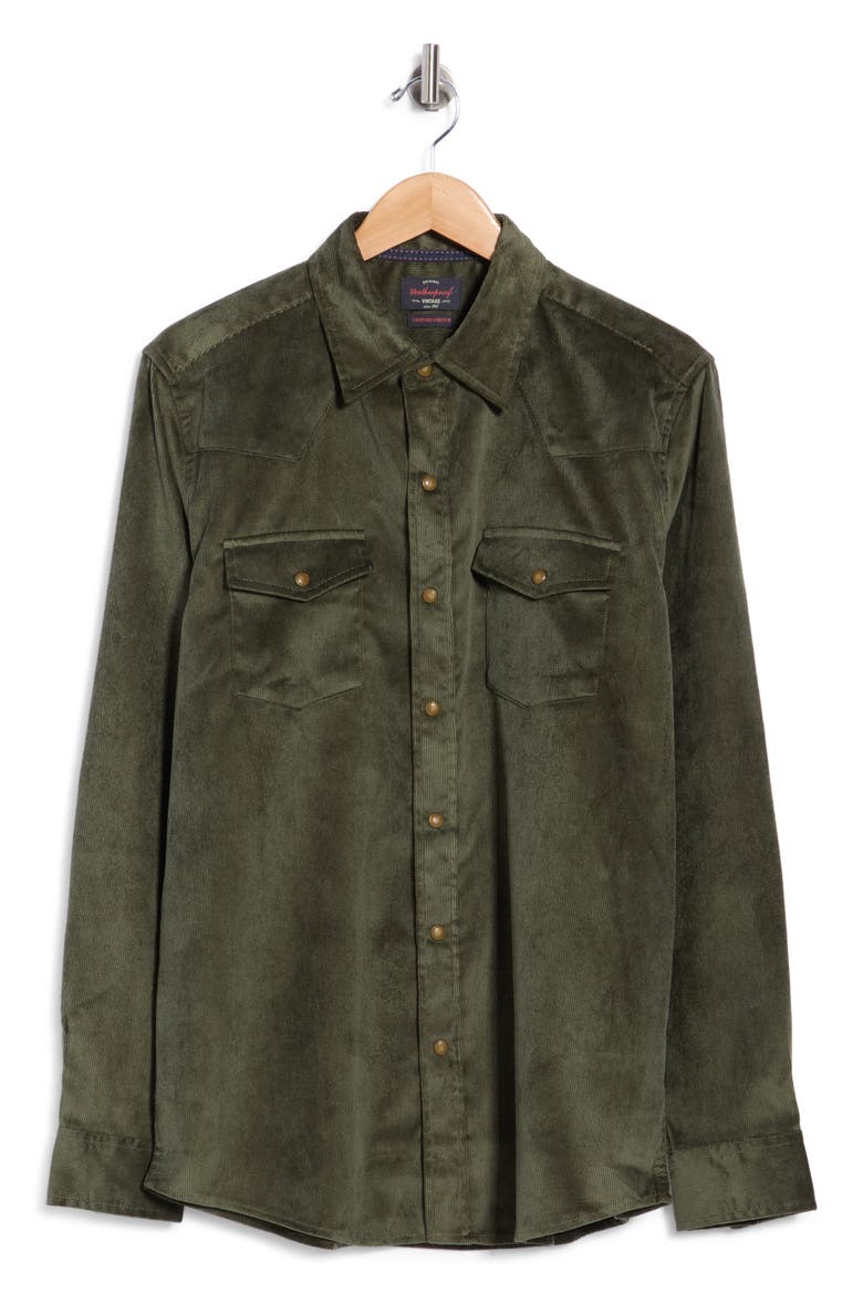 Stretch Corduroy Shirt, Main, color, FOREST NIGHT OLIVE