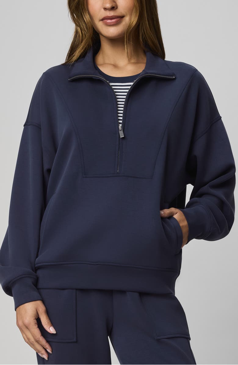 Splendid ScubaSoft Quarter Zip Sweater, Main, color, Navy Blue