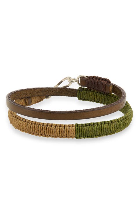 Men's Hand-Knotted Leather Double Wrap Bracelet