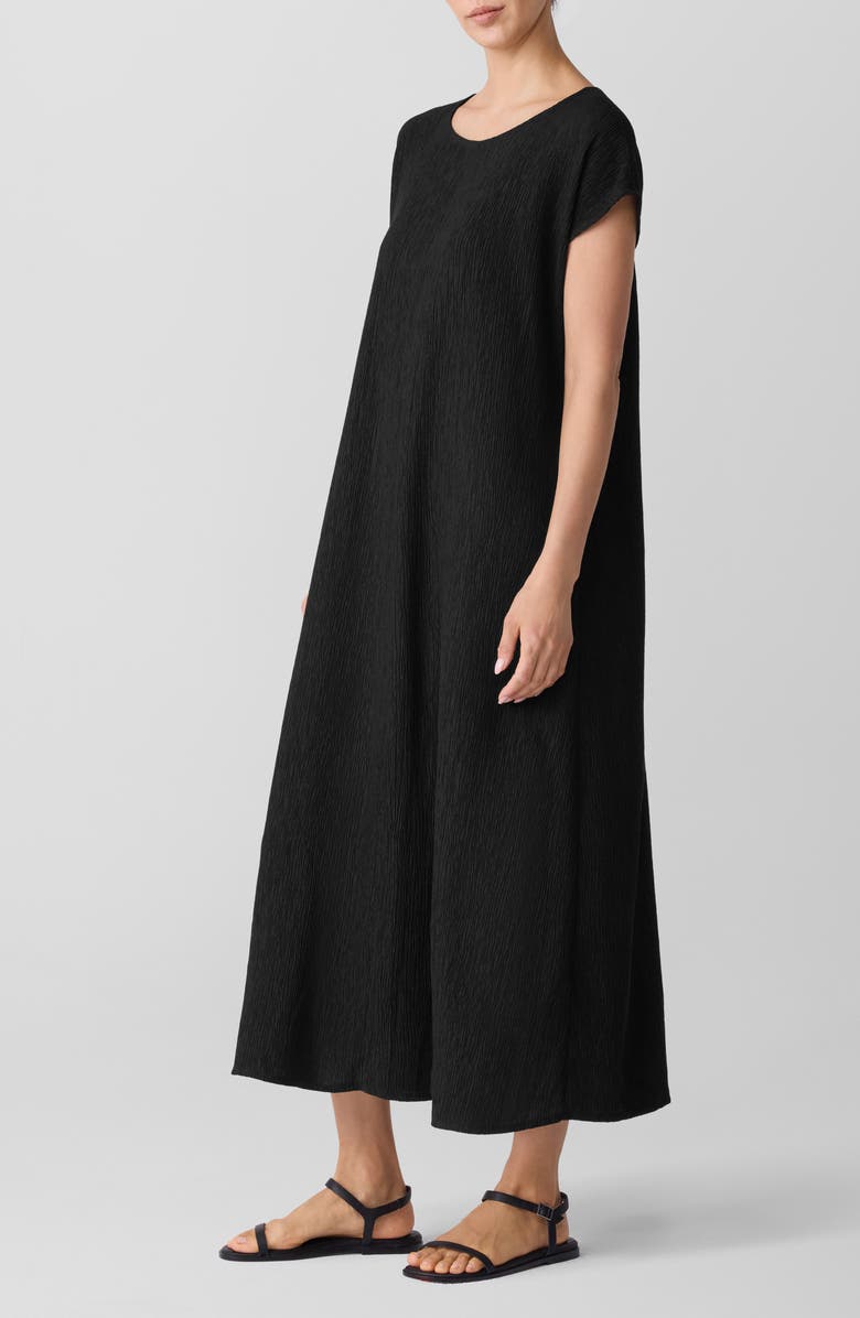 Eileen Fisher Short Sleeve Jacquard Maxi Dress, Alternate, color, Black