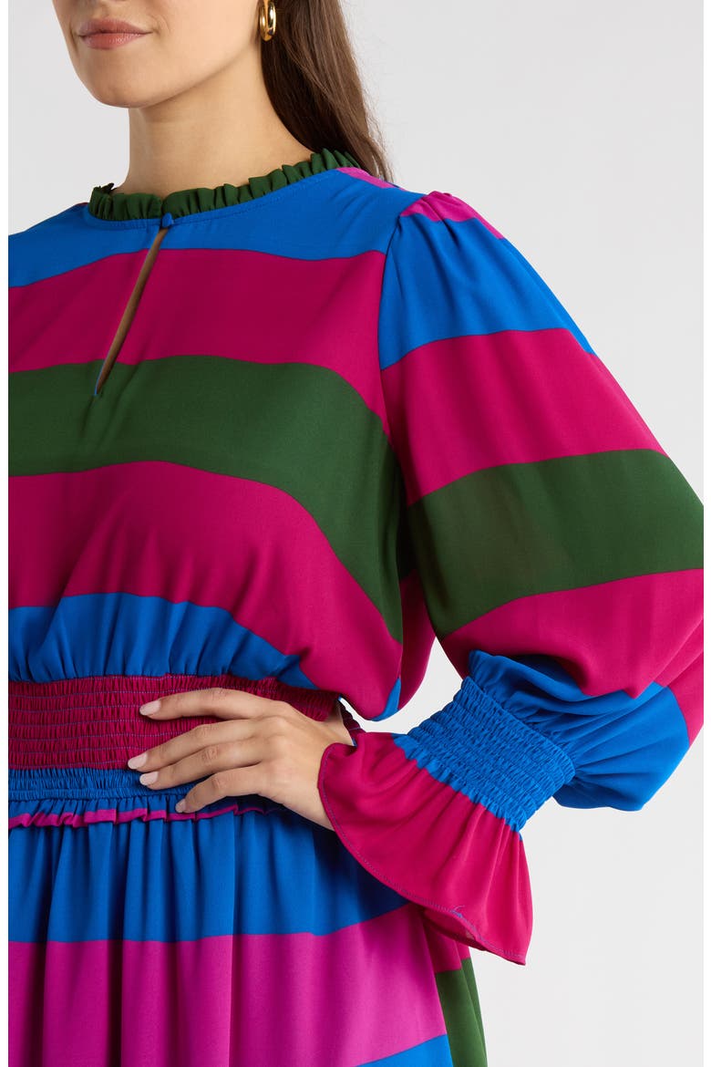 Saige Stripe Long Sleeve Midi Dress, Alternate, color, MAGENTA-MULTI