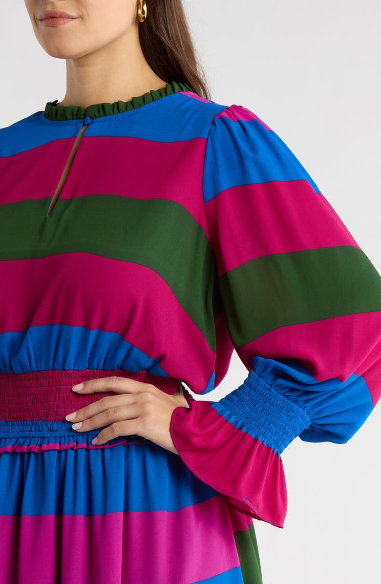 SUGARLIPS Saige Stripe Long Sleeve Midi Dress, Alternate, color, Magenta-Multi
