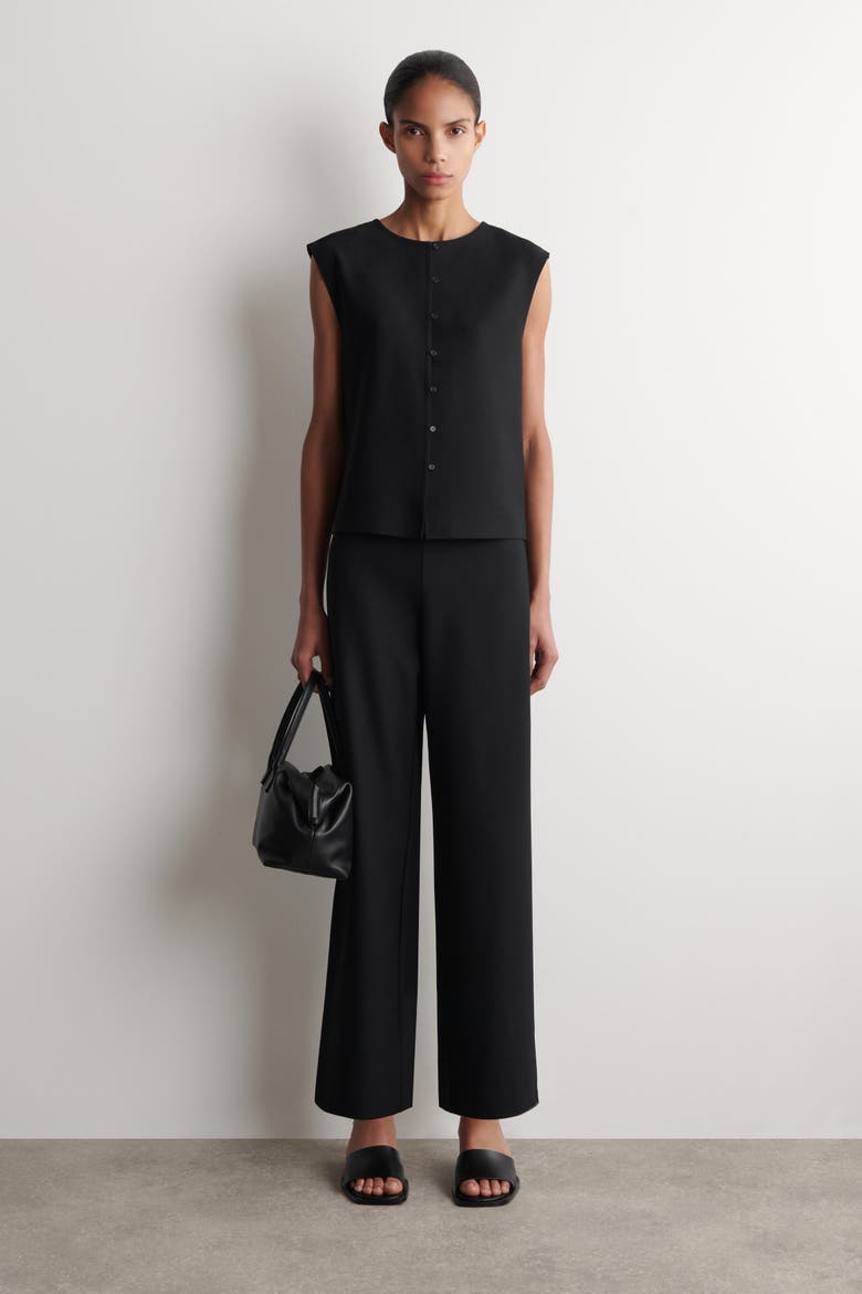 Buttoned Knitted Top, Alternate, color, BLACK