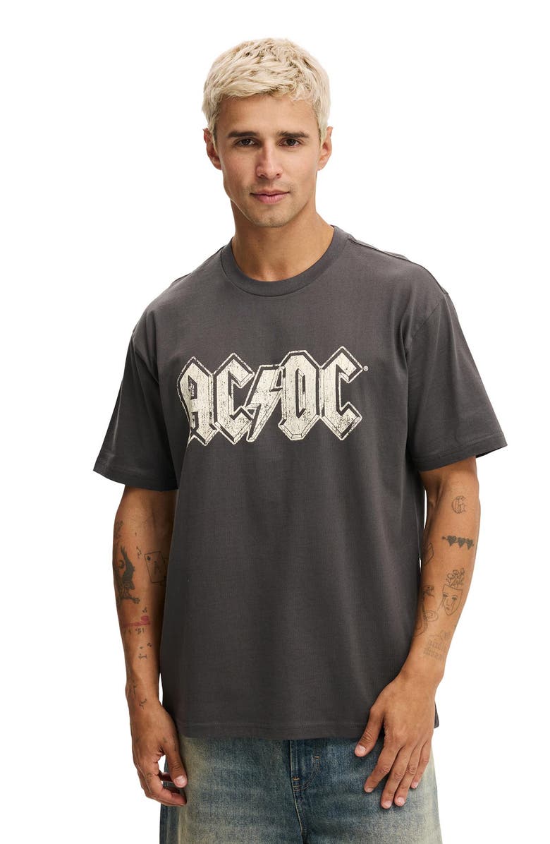 Cotton On Men's Premium Loose Fit Music T-Shirt, Main, color, Washed Black - Ac Dc - For