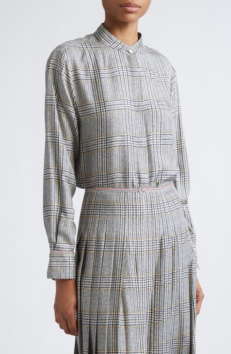 Thom Browne Pow Hunting Bow Silk Tweed Button-Up Shirt, Alternate, color, Black/ White