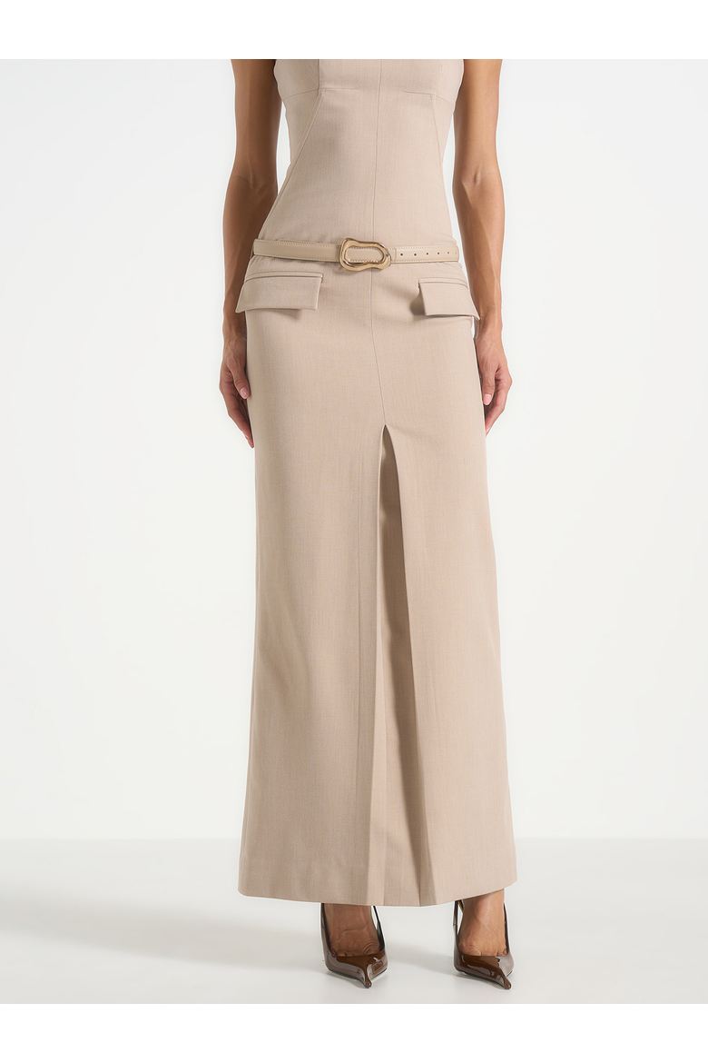 Tabitha Tailored Bandeau Belted Maxi Dress, Alternate, color, Beige