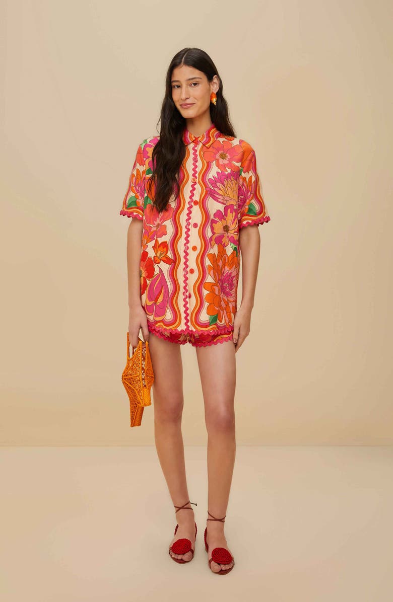 FARM Rio Spring Affair Rickrack Trim Button-Up Shirt, Alternate, color, Beige