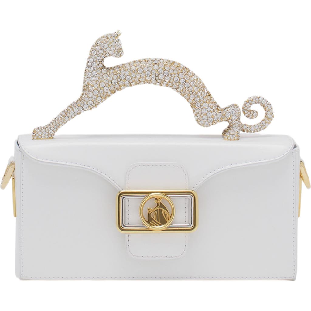 Lanvin Pencil Cat Bag In Leather And Rhinestones In White