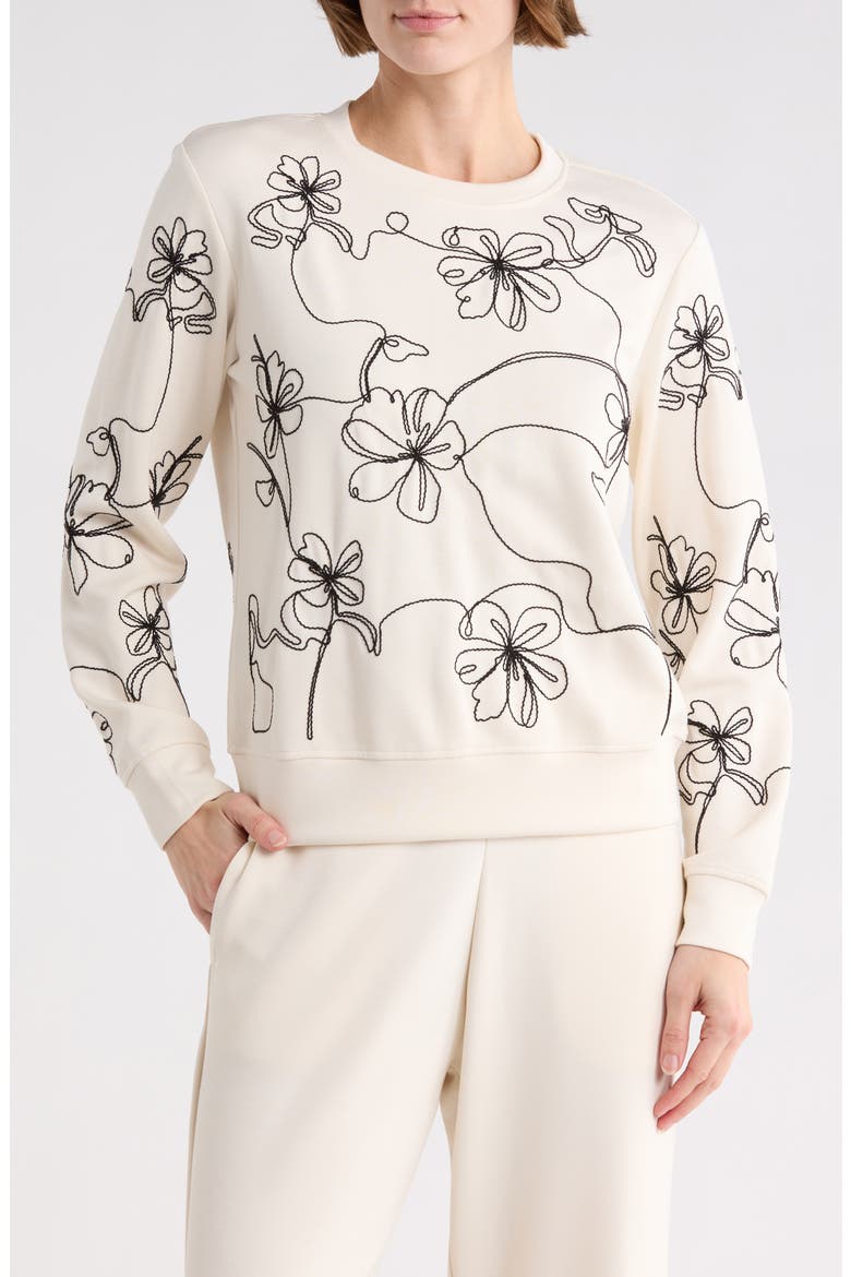 Embroidered Scuba Sweatshirt, Main, color, ECRU/ BLACK