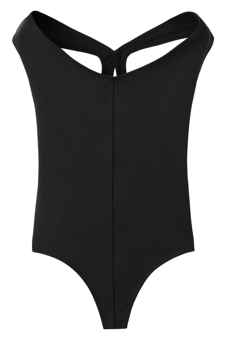 Fitted Open Back Bodysuit, Main, color, BLACK