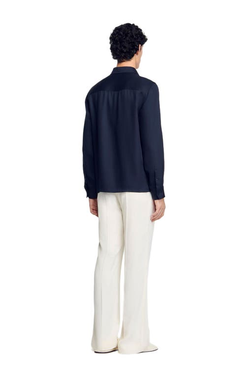 Sandro Chemise Zip Front Shirt Jacket In Midnight Blue