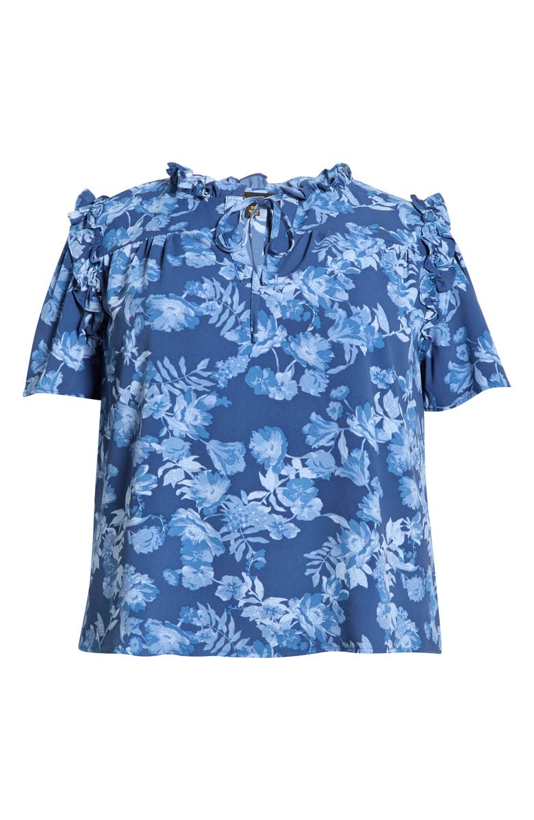 SUGARLIPS Bary Danielle Floral Ruffle Top, Main, color, Navy-Blue