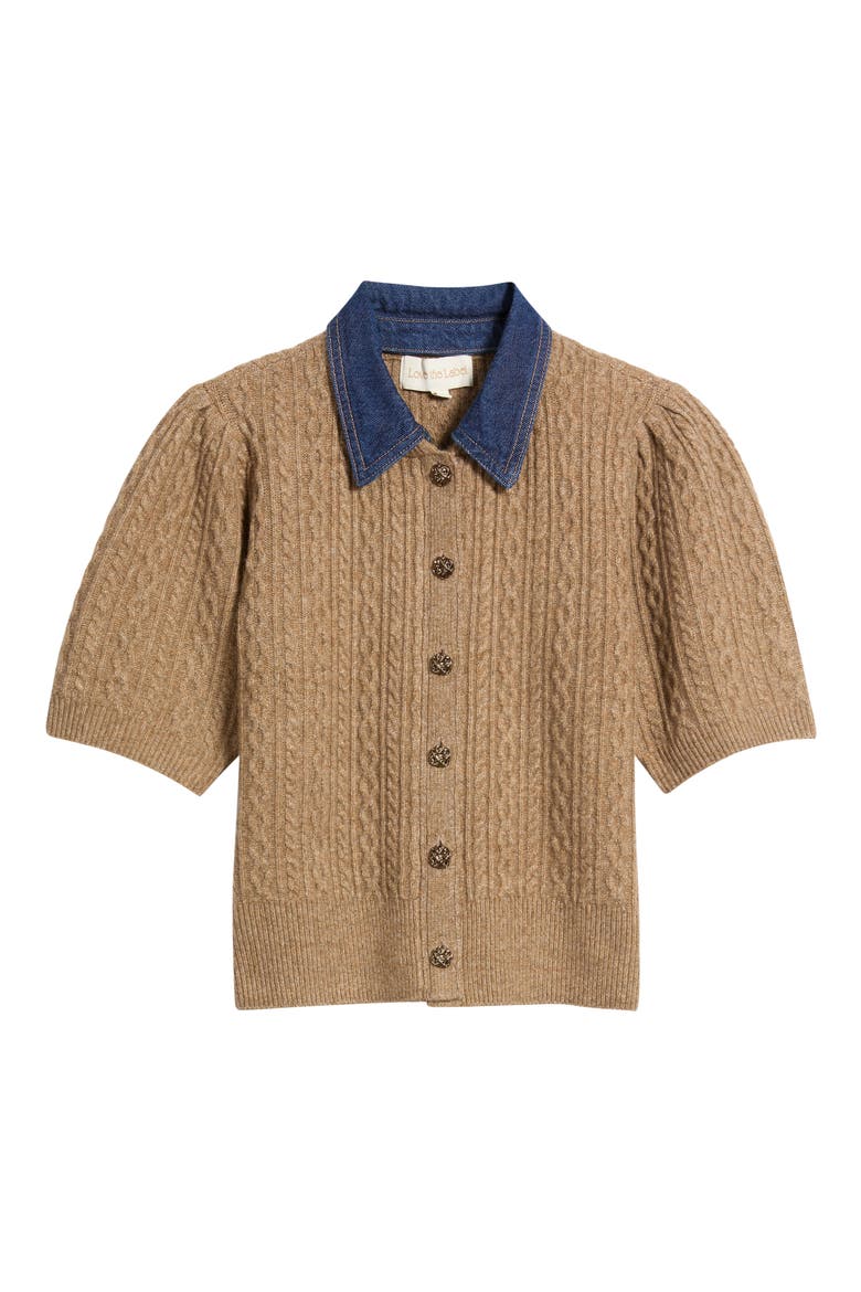 Lane Denim Collar Cable Stitch Cardigan, Alternate, color, CEDAR