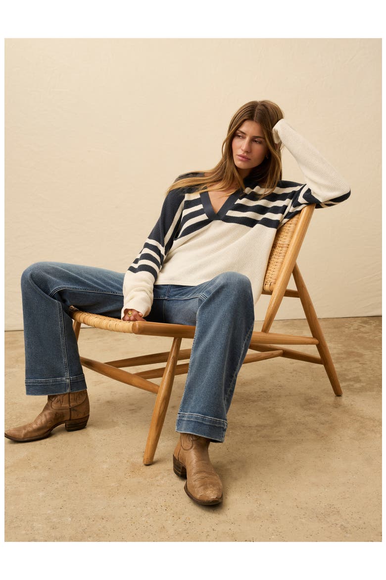 Stripe Organic Cotton & Cashmere Johnny Collar Sweater, Alternate, color, PIER WAVES