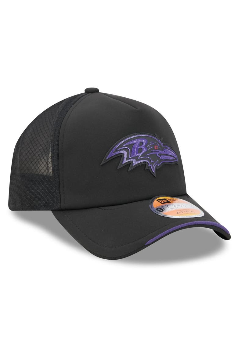 Men's New Era Black Baltimore Ravens 2026 Sideline Apex 9FORTY Adjustable Trucker Hat, Alternate, color, Black