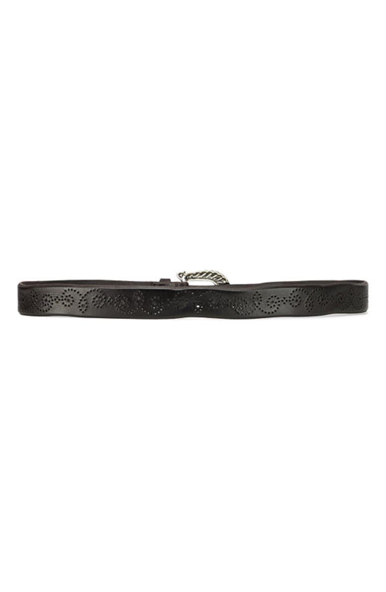 Fortela Carson Perforated Leather Belt, Alternate, color, Brown
