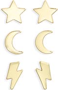 Chelsea28 Set of 3 Star, Moon & Lightning Bolt Stud Earrings