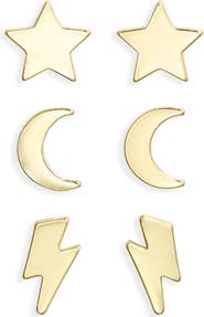 Chelsea28 Set of 3 Star, Moon & Lightning Bolt Stud Earrings