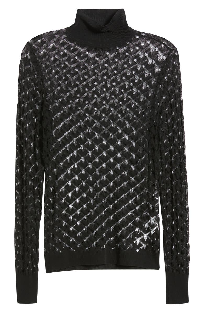 BOSS Fibrana Open Stitch Turtleneck Sweater, Alternate, color, Black