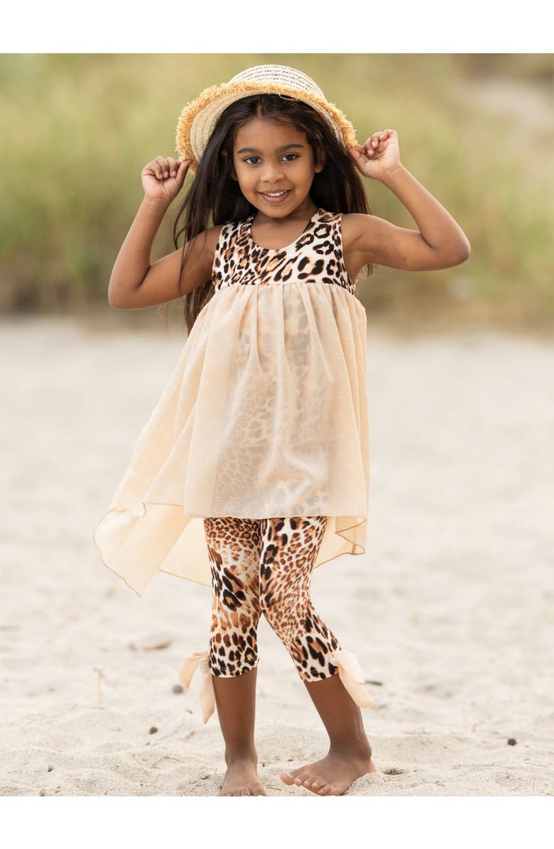 Mia Belle Girls Girls Fierce Confidence Hi-Lo Tunic and Leopard Legging Set, Alternate, color, Beige