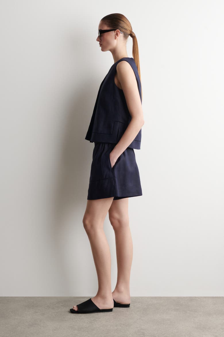 Embroidered-detail Linen Waistcoat, Alternate, color, NAVY