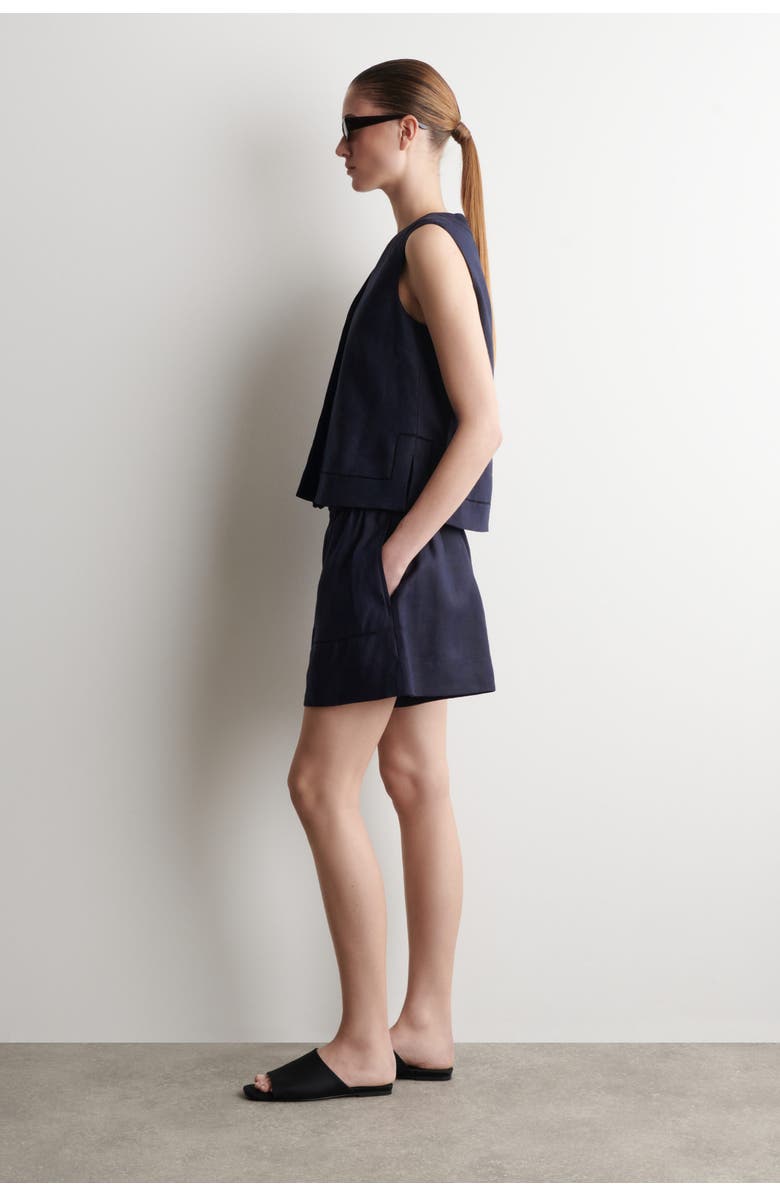COS Embroidered-detail Linen Waistcoat, Alternate, color, Navy
