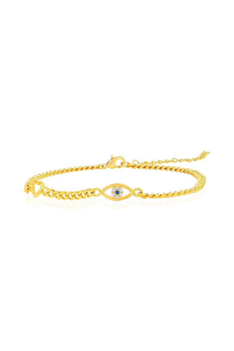 Heart & Created Blue Sapphire Bracelet, Alternate, color, Gold