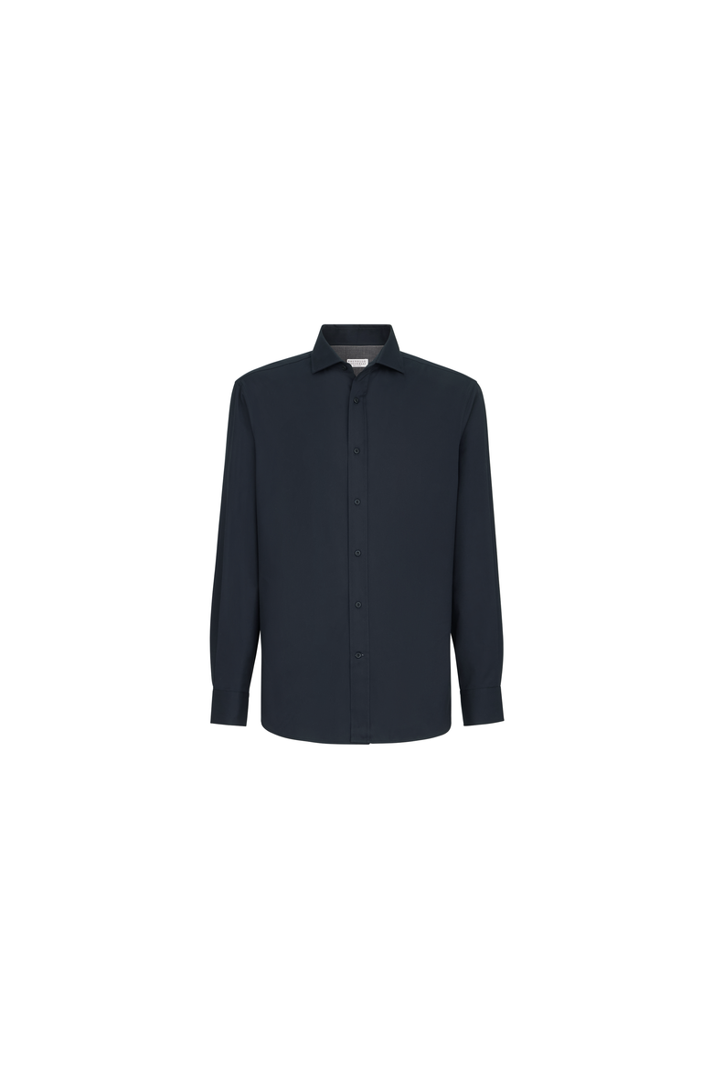 Garment-dyed twill  shirt with spread collar, Alternate, color, Navy Blue