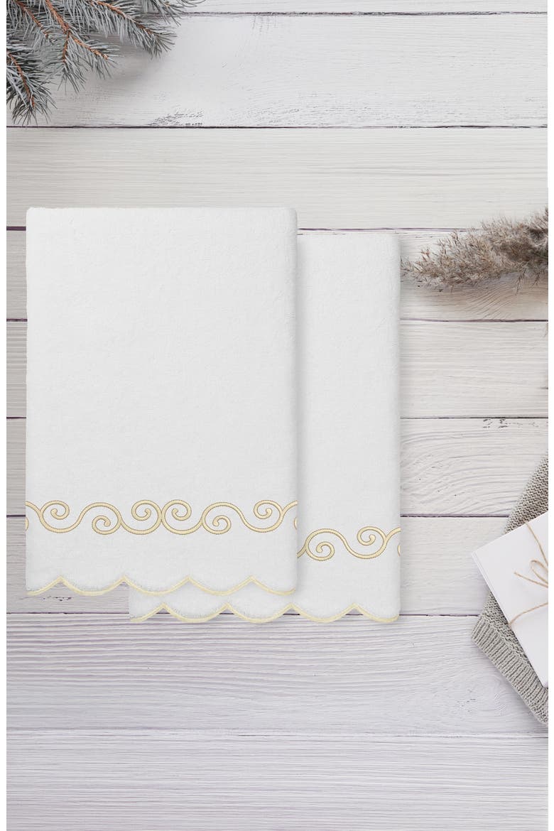 Symmetra Scallop 2-Piece Bath Towel Set, Alternate, color, WHITE/ BEIGE