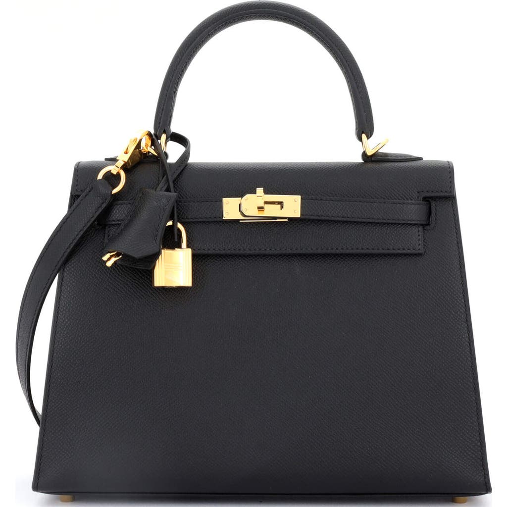 Pre-owned Hermes Hermes Kelly Handbag Black Epsom With Gold Hardware 25 In Black
