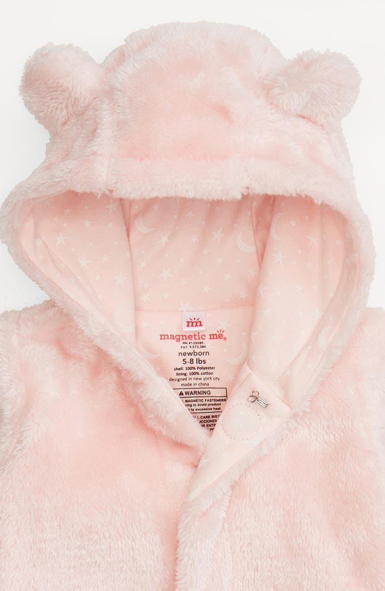 Magnetic Me Minky Faux Fur Bear Hooded Footie Suit, Alternate, color, Pink