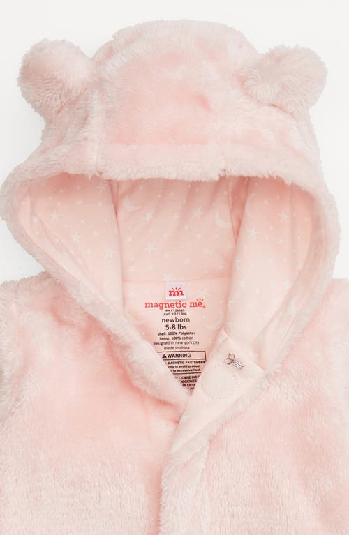 Magnetic Me Minky Faux Fur Bear Hooded Footie Suit In Pink