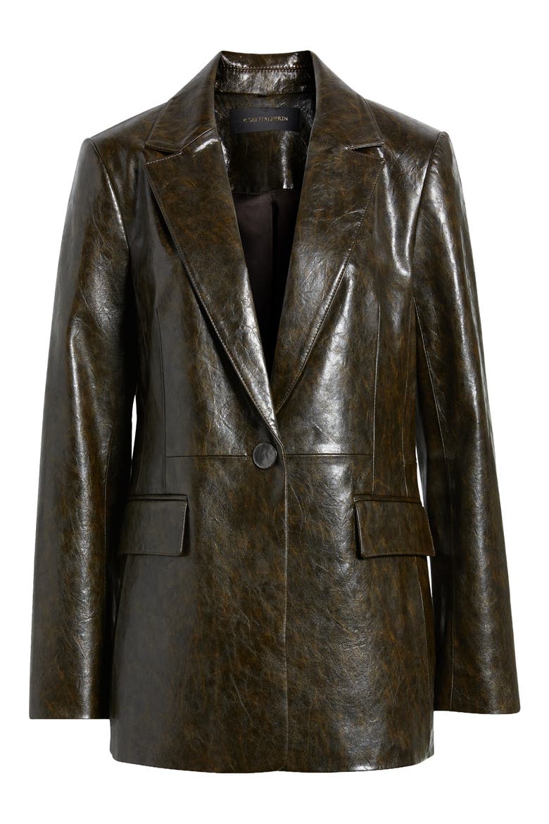 Rustic Faux Leather Blazer, Alternate, color, DARK BROWN