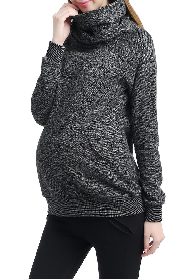 'Thea' Zip Collar Maternity Sweatshirt, Alternate, color, BLACK