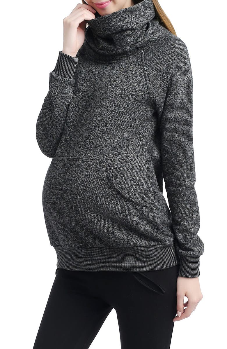 Kimi and Kai 'Thea' Zip Collar Maternity Sweatshirt, Alternate, color, Black