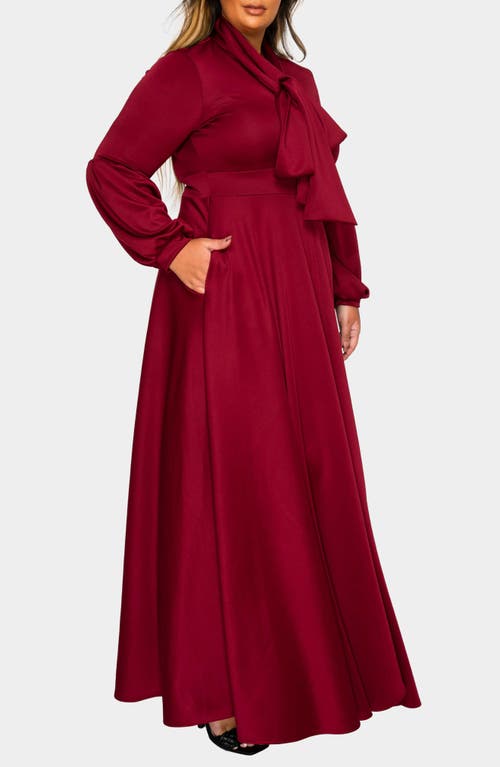 L I V D Bella Donna Long Sleeve Ribbon Tie Dress In Burgundy
