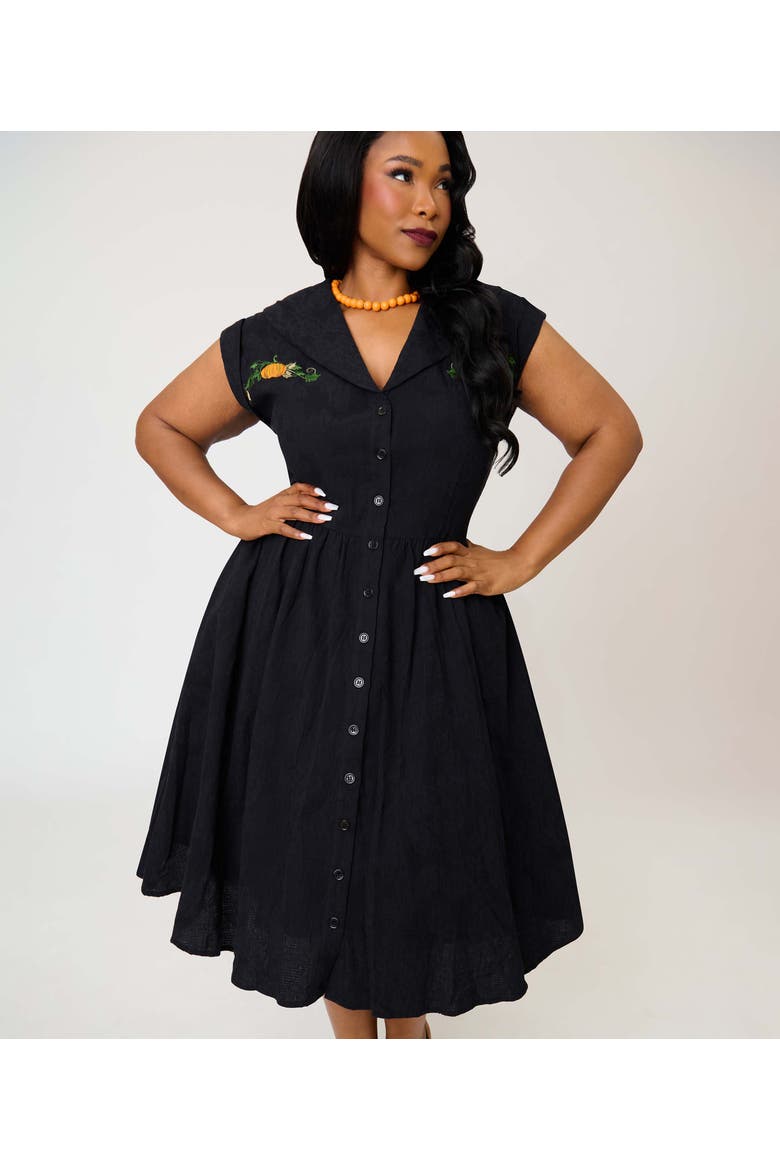 Plus Size Cafe Swing Dress, Alternate, color, Black Pumpkin Embriodered