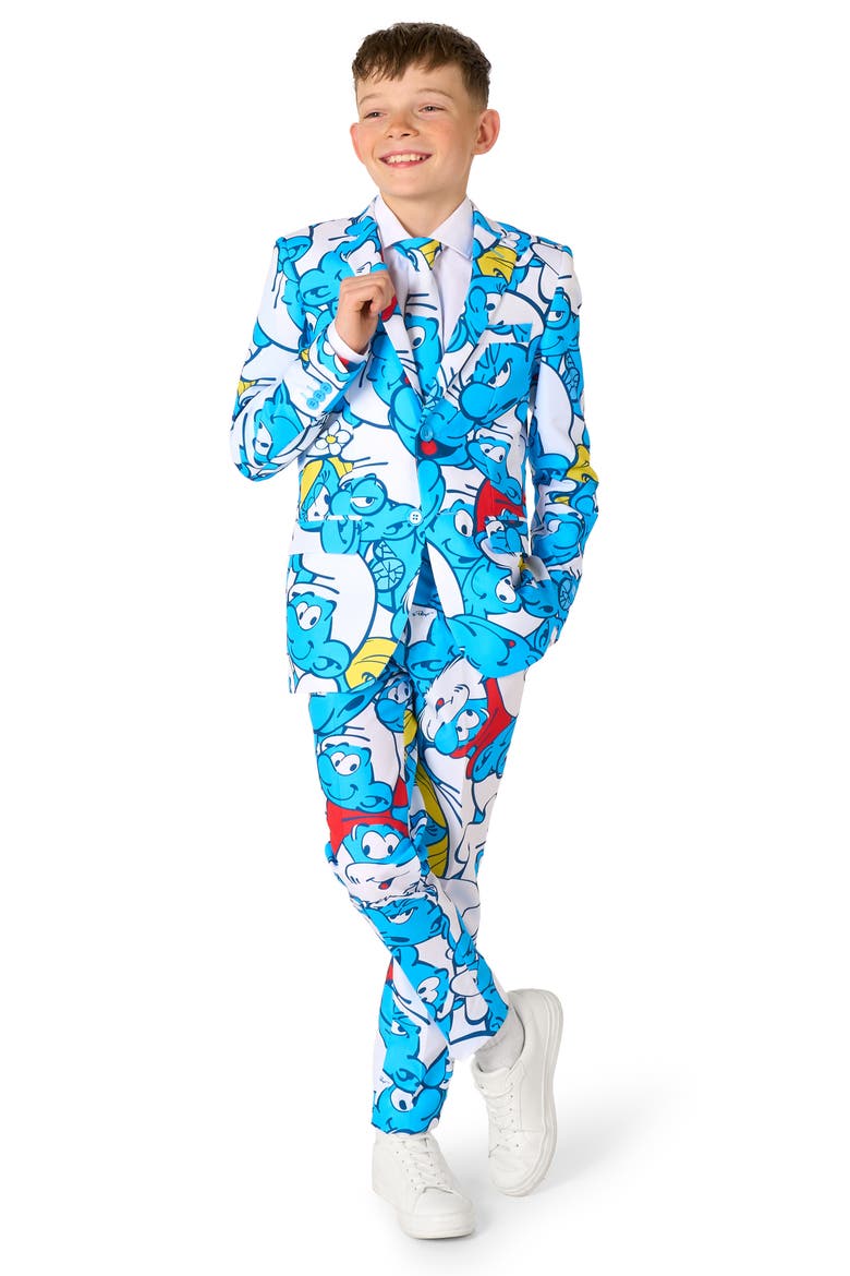 Kids' The Smurfs Two-Piece Suit & Tie Set, Main, color, BLUE MULTI