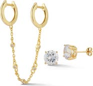 GLAZE JEWELRY CZ Double Huggie Chain & Stud Earrings Set