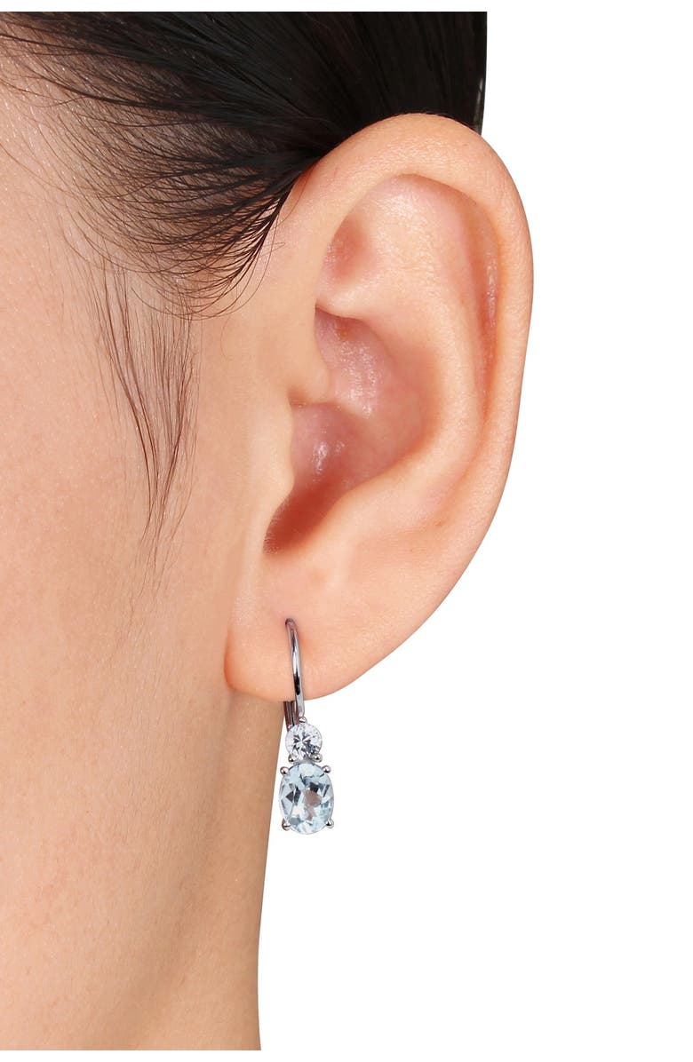 DELMAR Sterling Silver Prong Set Sky Blue Topaz & Created White Sapphire Double Drop Earrings, Alternate, color, Blue