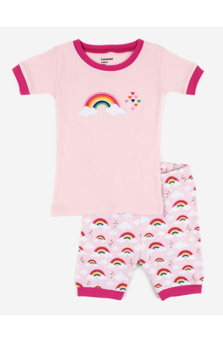 Leveret Kids Cotton Two-Piece Short Printed Pajamas, Animals & Characters, Main, color, Rainbow Pink