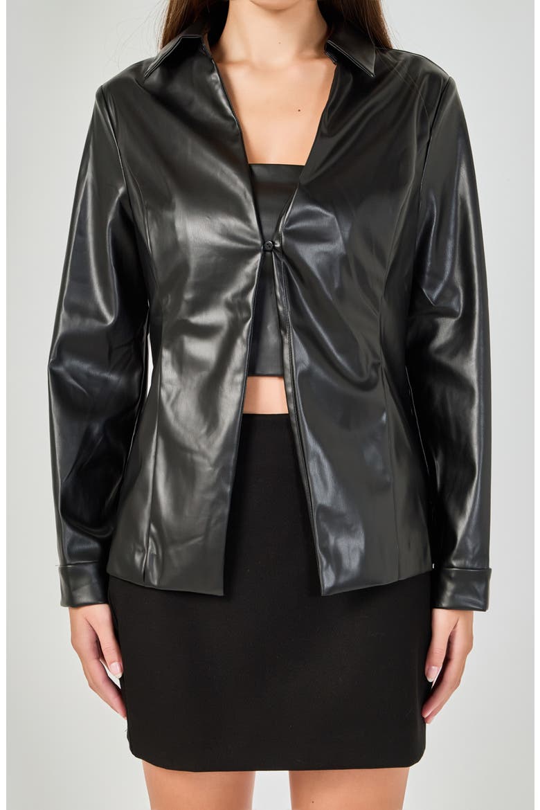 Faux Leather Jacket and Top Set, Alternate, color, BLACK